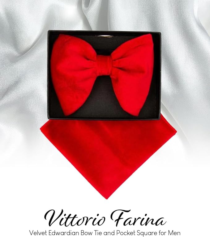 Vittorio Farina Velvet Edwardian Bow Tie & Pocket Square - vtb-002 - Classy Cufflinks