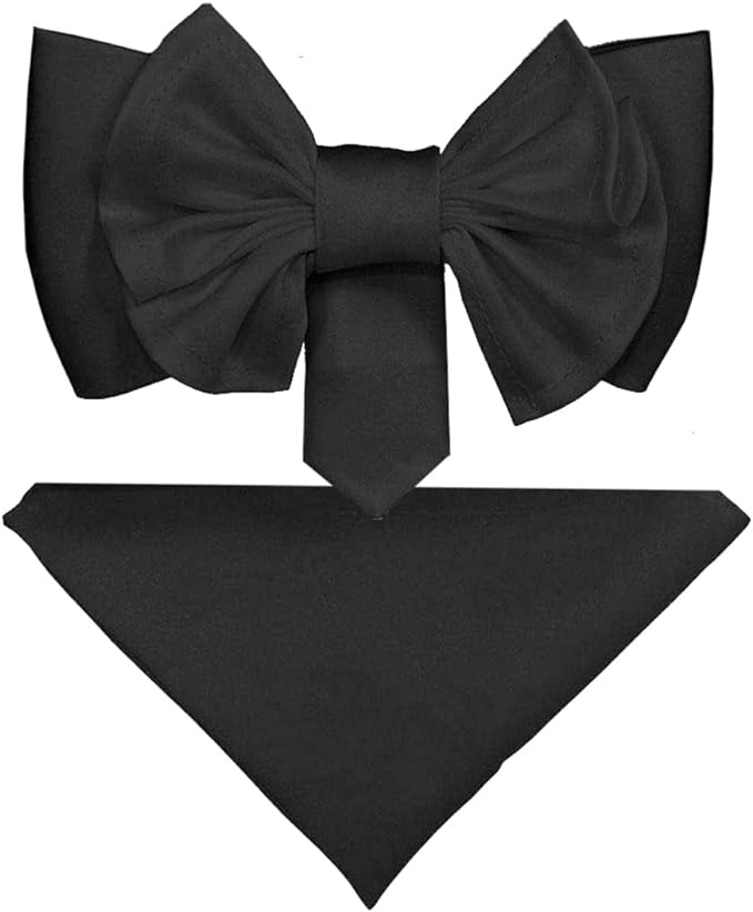 Vittorio Farina XL Solid Bow Tie & Pocket Square - xl-solid-black - Classy Cufflinks