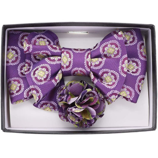 Vittorio Farina XL Bow Tie, Pocket Square & Flower Lapel Pin - XL2120 - Classy Cufflinks